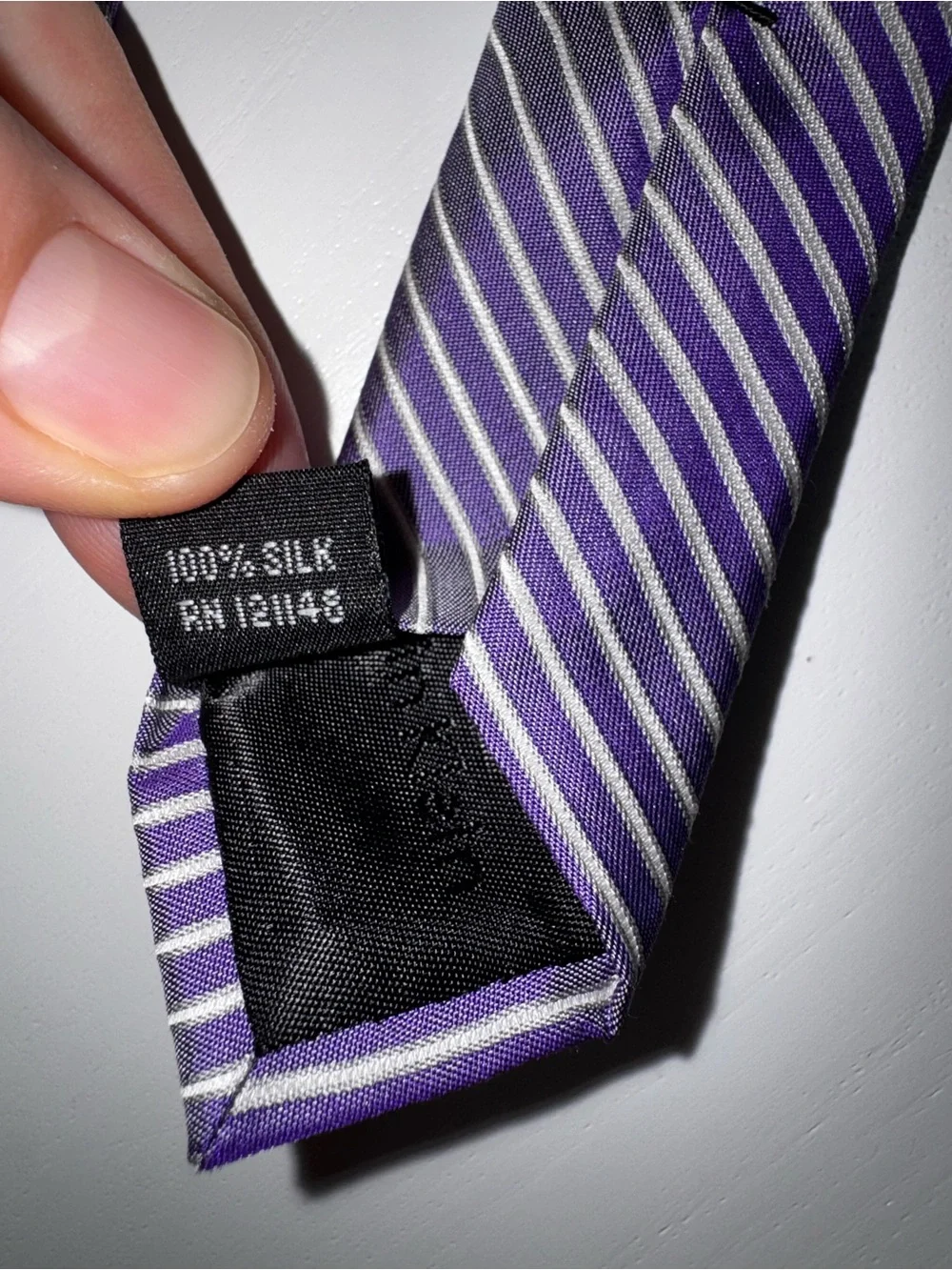 Calvin Klein silk Purple and White Diagonal Stripe Tie